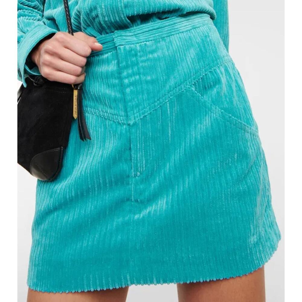 Isabel Marant Melva Corduroy Mini Skirt Turquoise Teal Blue Size 36 / XS